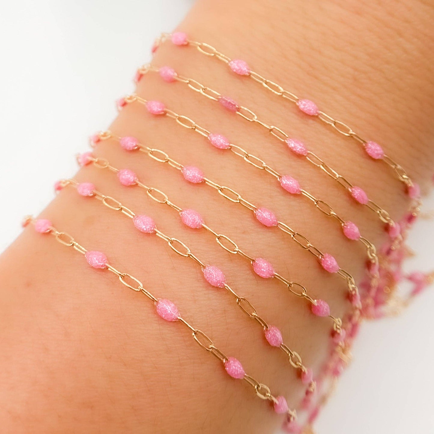 V250ENGF. 14k Gold Filled Enamel Satellite Chains: Golden / 1.1mm-2mm / Satellite
