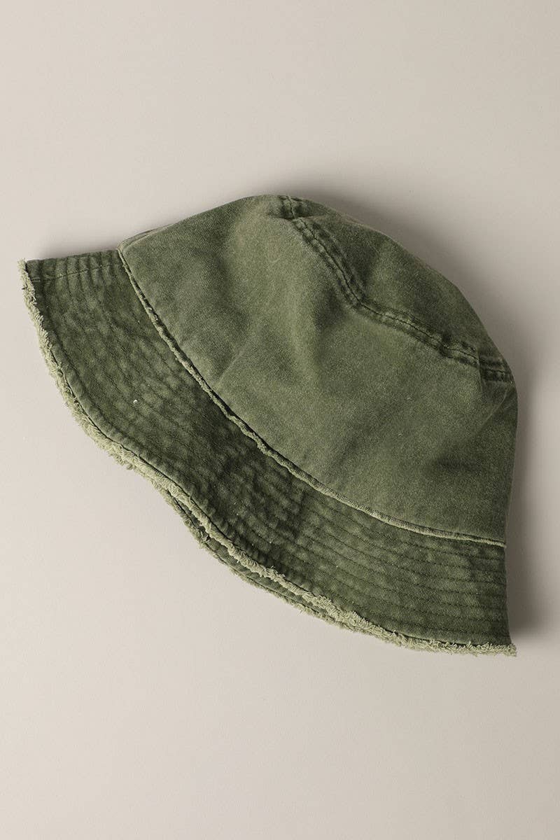 Frayed Bucket Hat: Olive