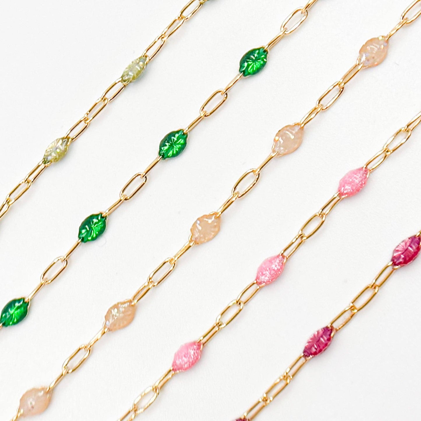 V250ENGF. 14k Gold Filled Enamel Satellite Chains: Green Shade / 1.1mm-2mm / Satellite