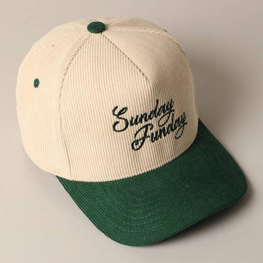 Sunday Funday Corduroy Trucker Baseball Cap: GREEN