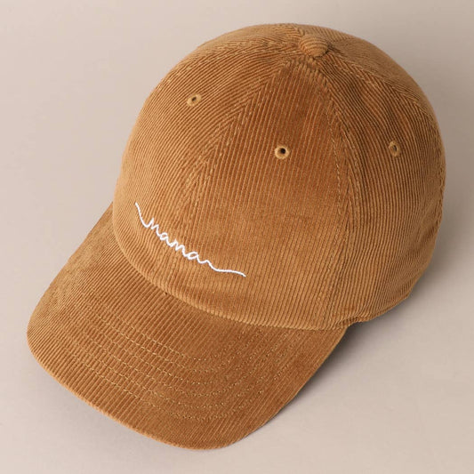 Mama Embroidered Lettering Corduroy Baseball Cap: TAN / ONE SIZE
