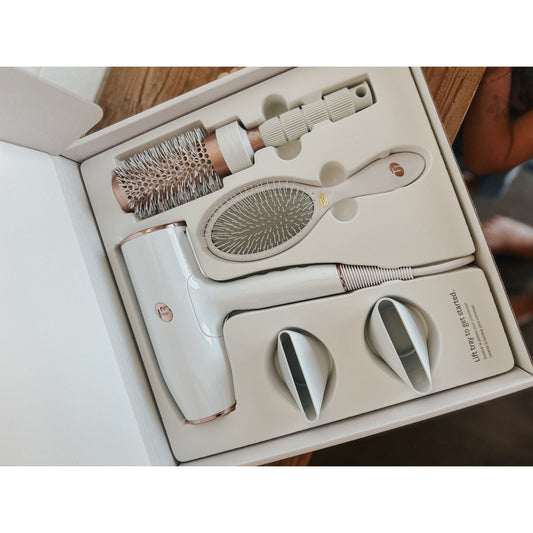 T3 Dryer - Airluxe Dryer + White & Rose Gold & Brushes