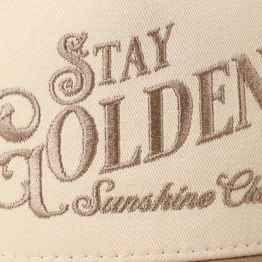 Stay Golden Sunshine Club Embroidery Trucker Hat: Beige / ONE SIZE