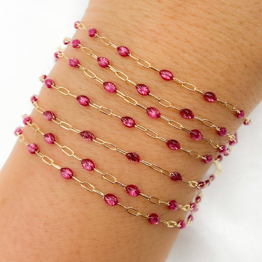 V250ENGF. 14k Gold Filled Enamel Satellite Chains: Wine / 1.1mm-2mm / Satellite