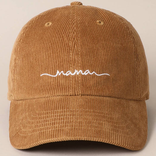 Mama Embroidered Lettering Corduroy Baseball Cap: TAN / ONE SIZE