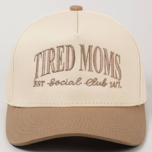 Tired Moms EST Social Club 24/7 Trucker Hat: Beige