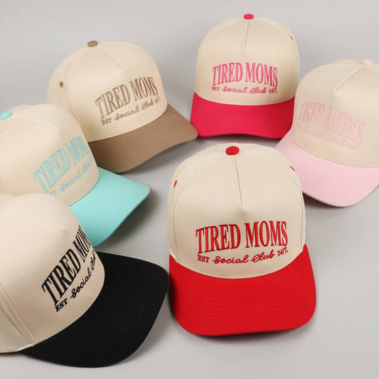 Tired Moms EST Social Club 24/7 Trucker Hat: Beige
