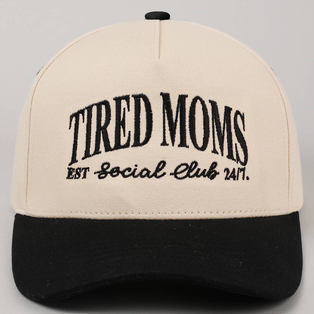Tired Moms EST Social Club 24/7 Trucker Hat: Beige