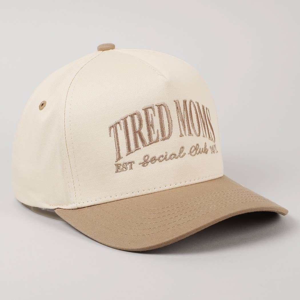 Tired Moms EST Social Club 24/7 Trucker Hat: Beige