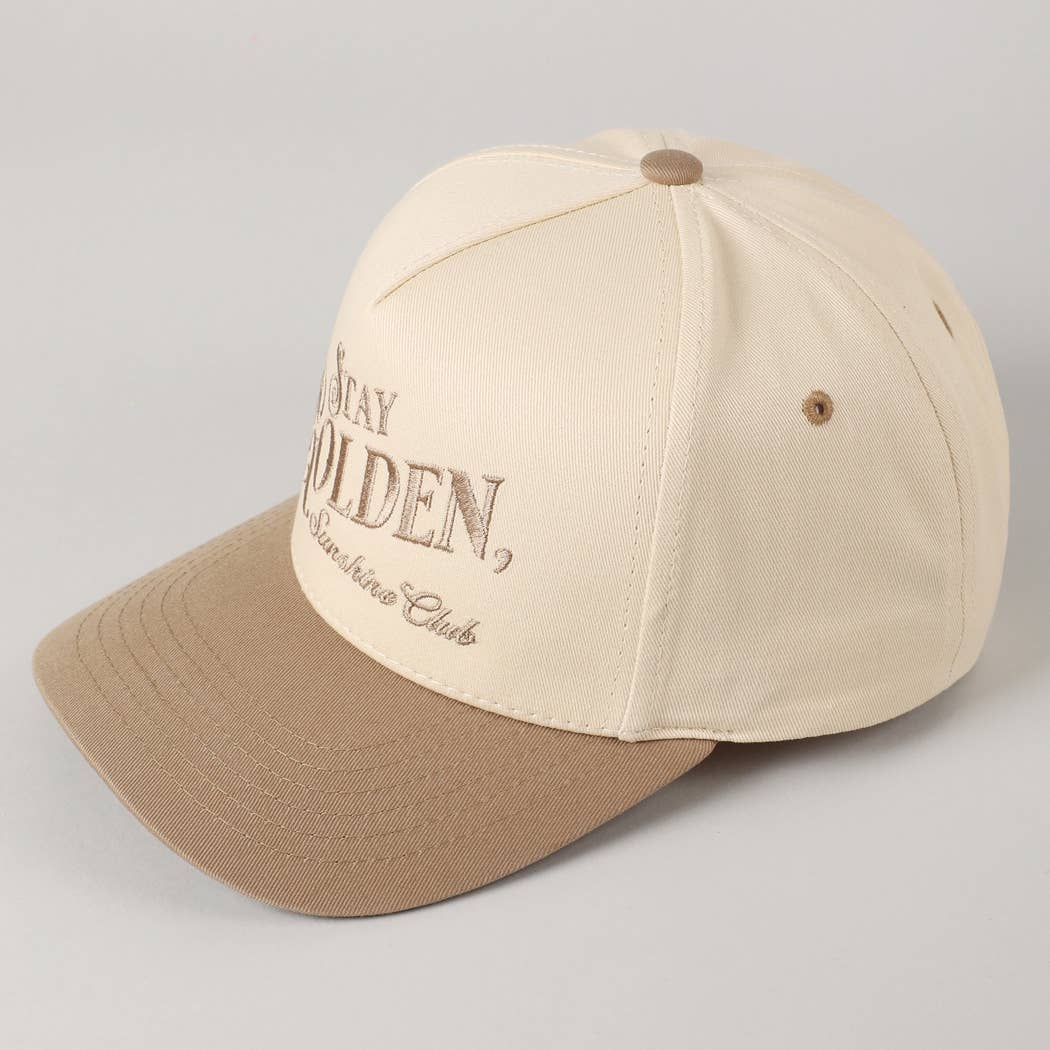 Stay Golden Sunshine Club Embroidery Trucker Hat: Beige / ONE SIZE