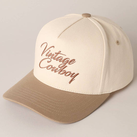 Vintage Cowboy Trucker Hat: Beige
