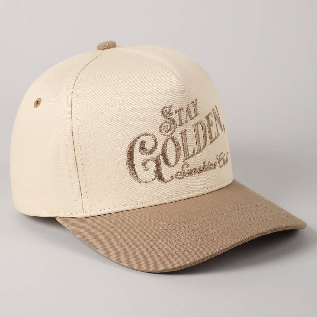 Stay Golden Sunshine Club Embroidery Trucker Hat: Beige / ONE SIZE