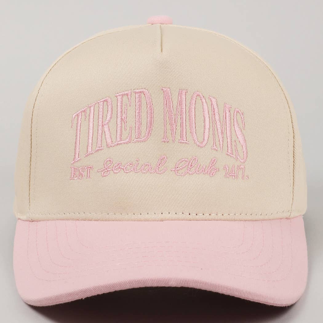 Tired Moms EST Social Club 24/7 Trucker Hat: Beige