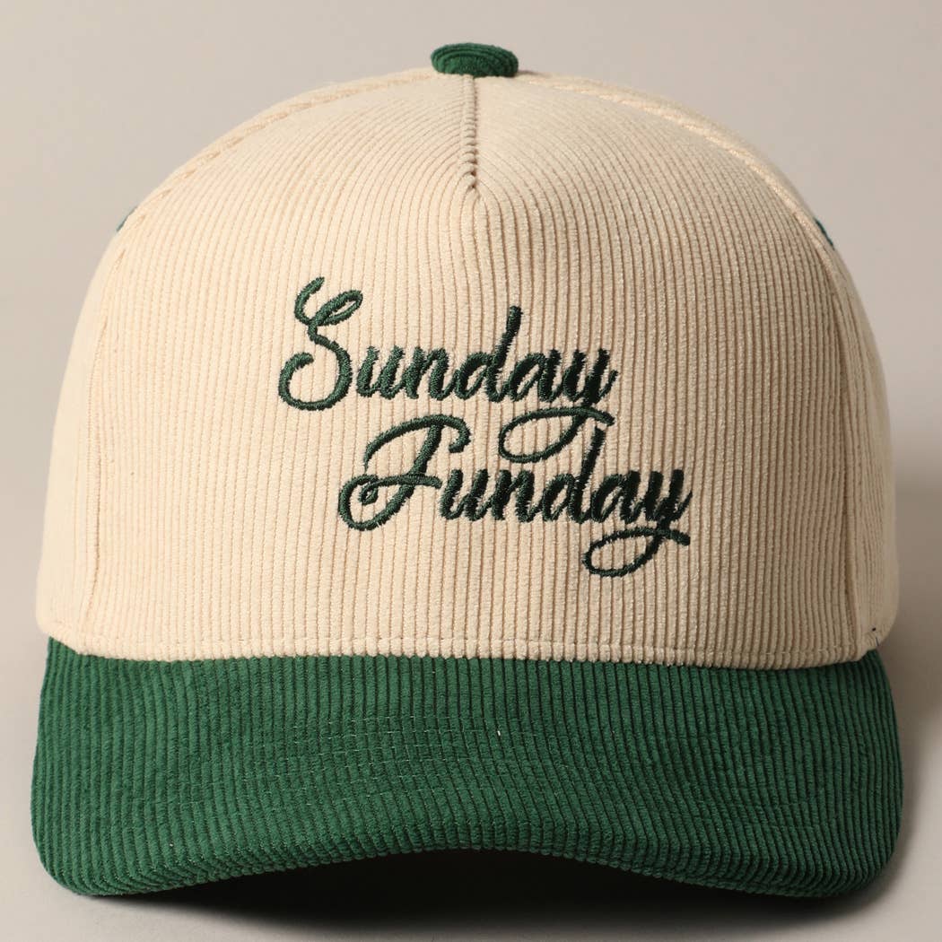 Sunday Funday Corduroy Trucker Baseball Cap: GREEN
