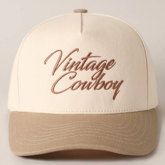 Vintage Cowboy Trucker Hat: Beige