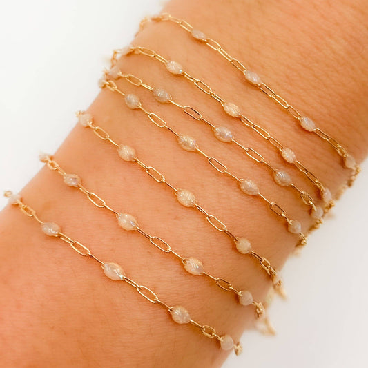 V250ENGF. 14k Gold Filled Enamel Satellite Chains: Golden / 1.1mm-2mm / Satellite