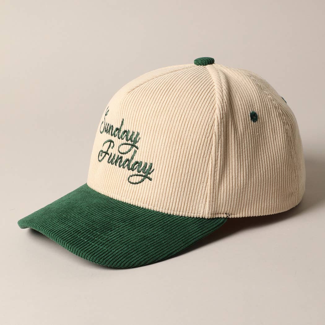 Sunday Funday Corduroy Trucker Baseball Cap: GREEN