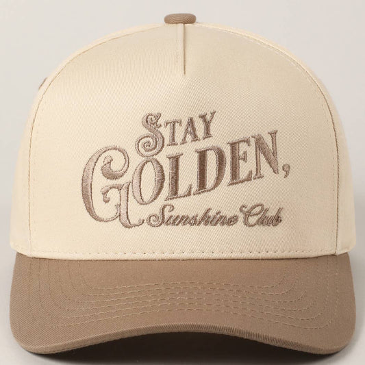 Stay Golden Sunshine Club Embroidery Trucker Hat: Beige / ONE SIZE
