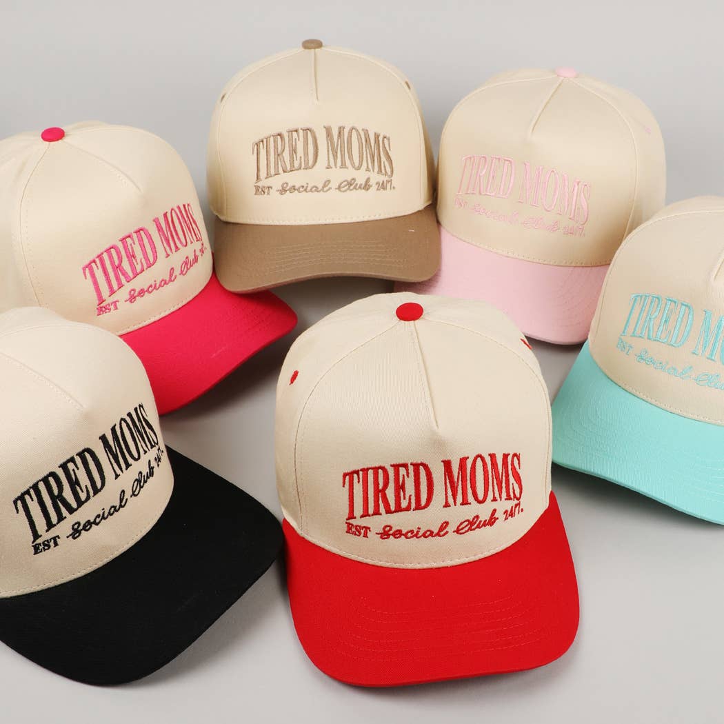 Tired Moms EST Social Club 24/7 Trucker Hat: Beige